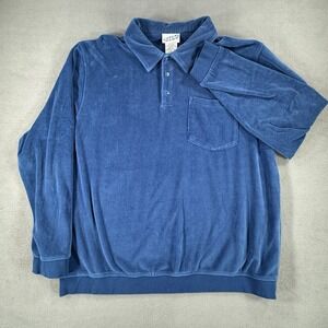 Irvine Park Shirt Mens XL Blue Velour Long Sleeve Polo Pullover Grandpacore